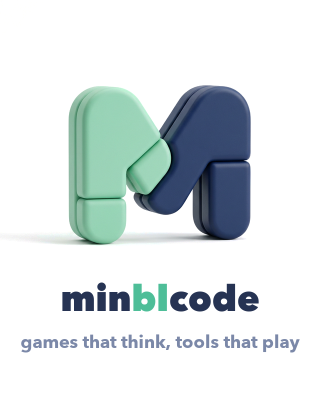 minblcode 로고와 games that think, tools that play 문구